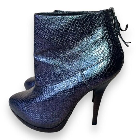AllSaints Spitelfield Black Iridescent Snakeskin Emboss Leather Booties Women 8 - Picture 2 of 11
